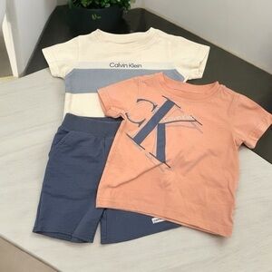 Calvin Klein Jeans Orange and Cream Short Sleeve Logo Tees 3 piece set Baby Boy